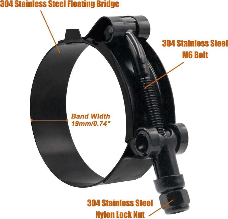 ISPINNER 2 Pack 3 Inch Stainless Steel T-Bolt Hose Clamps, Clamp Range 83-91mm for 3" Hose ID (Black) - Image 2